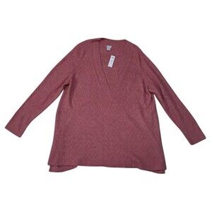 NWT Chico's Herringbone Textured V-Neck Sweater Roseberry Pink Soft Womens 4 XXL